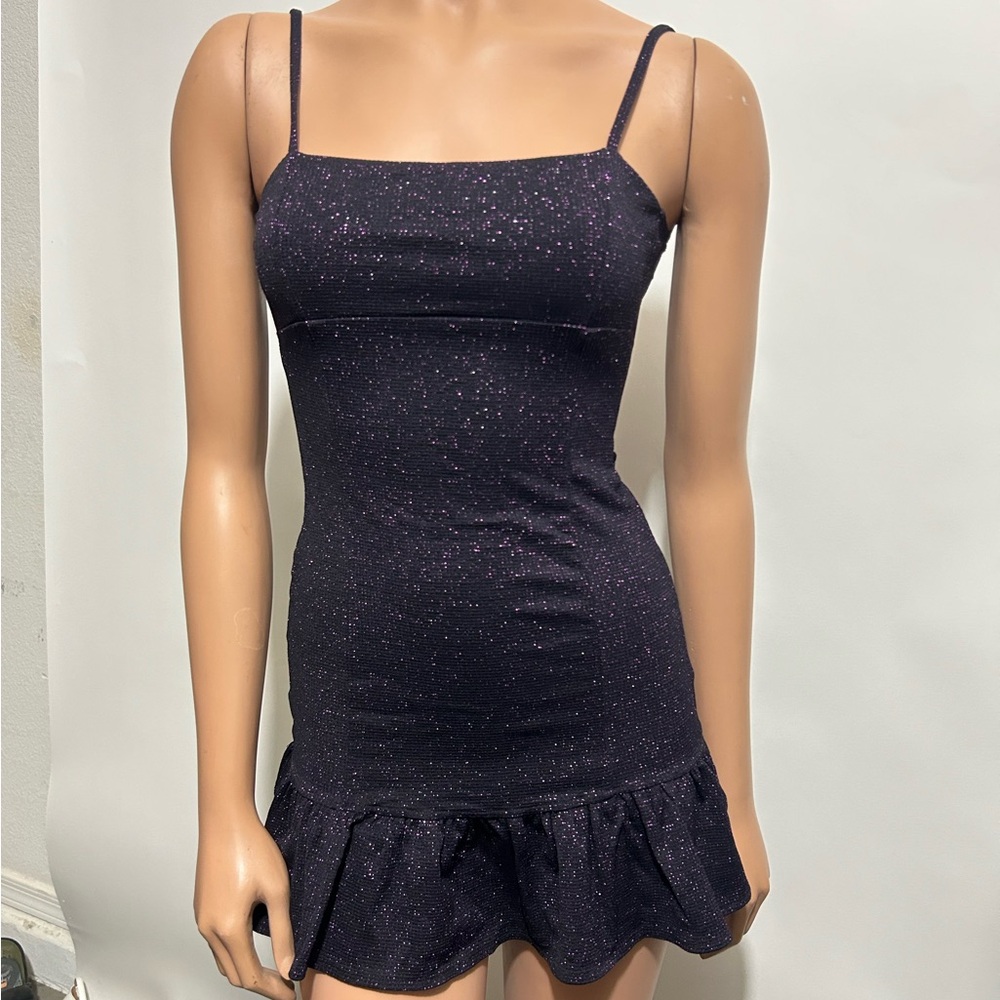 BERSHKA Mini Purple Shimmer/ Ruffle Dress